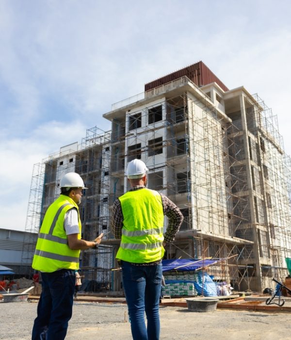 Back,View,Engineering,People,,Construction,Site.,Construction,Worker,Planning,And